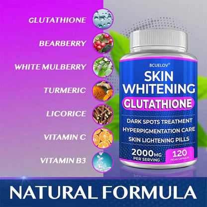 Bcuelov Skin Whitening Glutathione Supplement For Men And Women With Licorice, Cranberry, White Mulberry And Turmeric- 120 Capsules