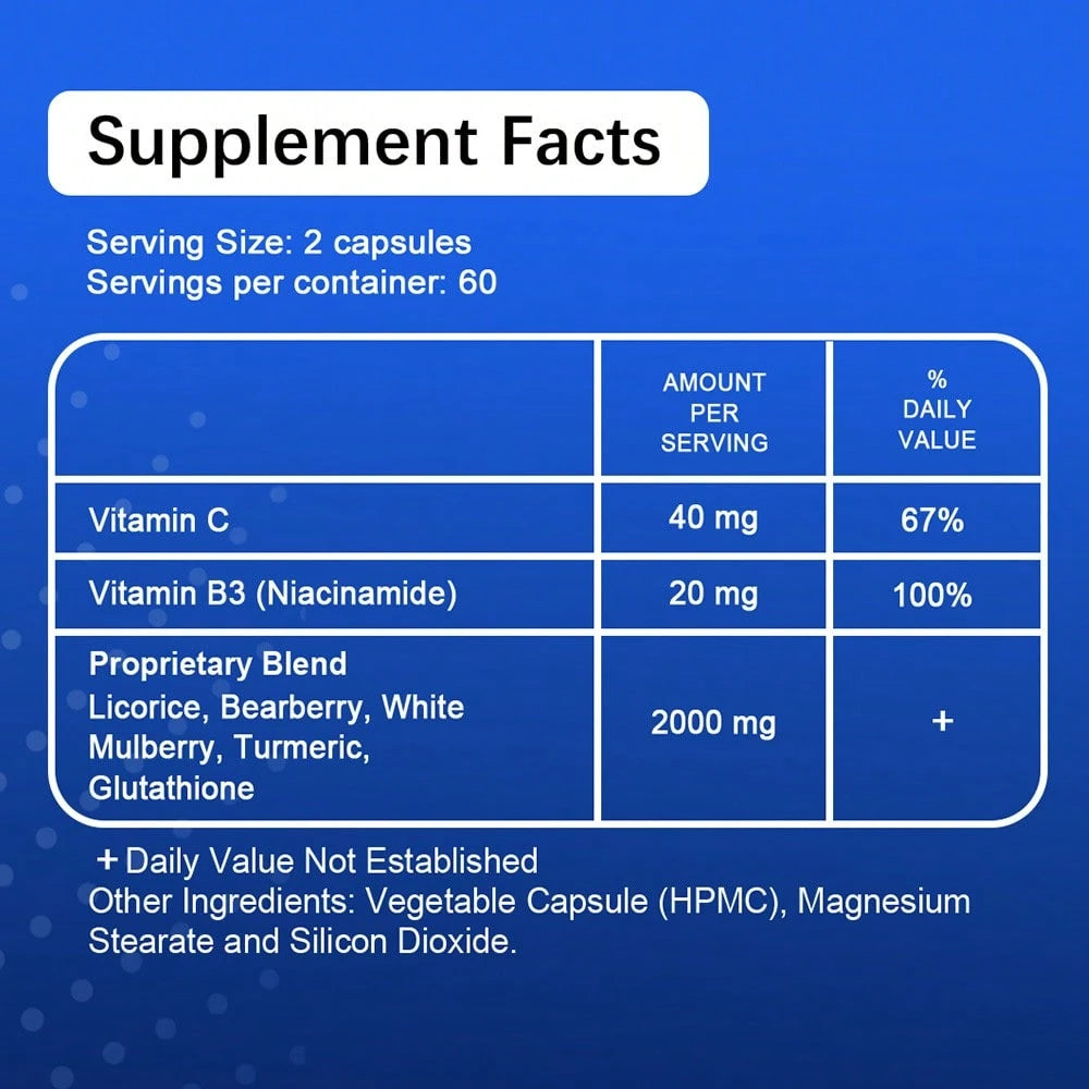 Bcuelov Whitening Glutathione Supplement- Contains Ingredients Like Licorice And Turmeric- Whitens And Brightens Skin Tone- 120 Capsules
