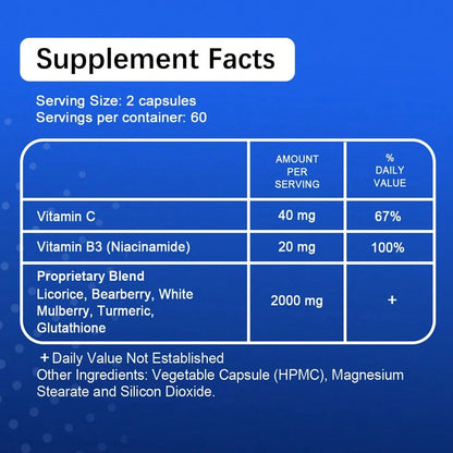 Bcuelov Whitening Glutathione Supplement- Contains Ingredients Like Licorice And Turmeric- Whitens And Brightens Skin Tone- 120 Capsules