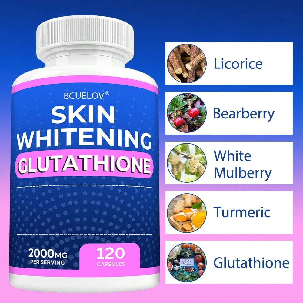 Bcuelov Whitening Glutathione Supplement- Contains Ingredients Like Licorice And Turmeric- Whitens And Brightens Skin Tone- 120 Capsules