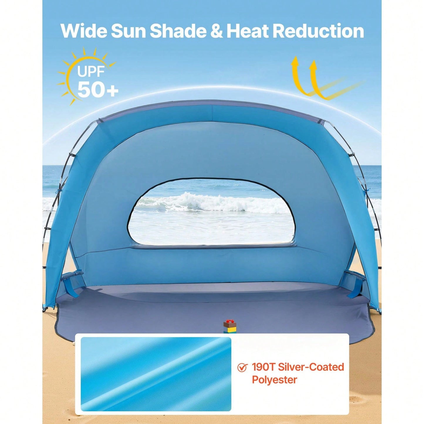 Beach Tent Sun Shelter For 6 Person, UPF 50+ Protection, Portable Sun Shade Canopy With Carrying Bag & Sand Pockets, Lightweight And Easy Setup Beach Umbrella For Family Camping Outdoor Picnic