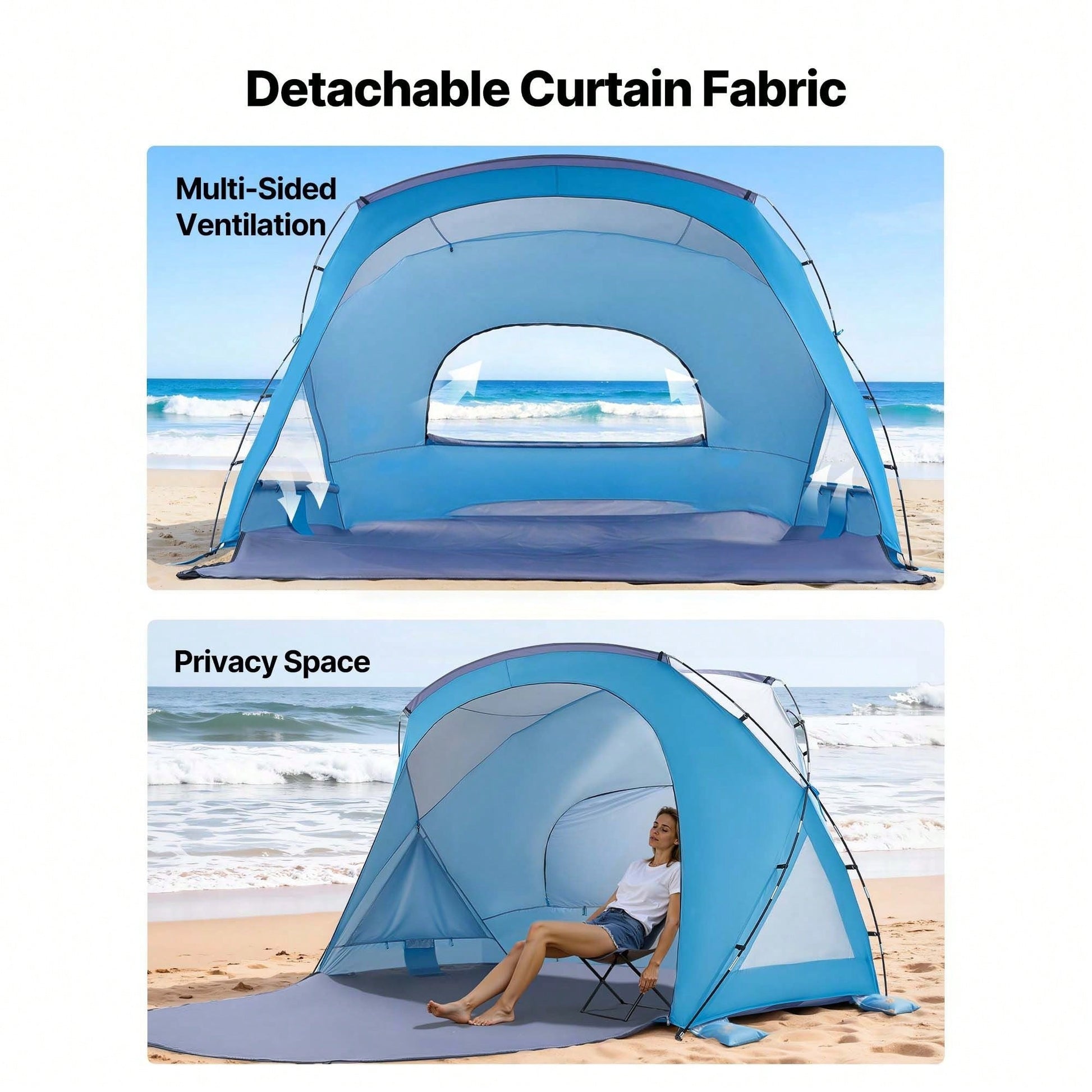 Beach Tent Sun Shelter For 6 Person, UPF 50+ Protection, Portable Sun Shade Canopy With Carrying Bag & Sand Pockets, Lightweight And Easy Setup Beach Umbrella For Family Camping Outdoor Picnic