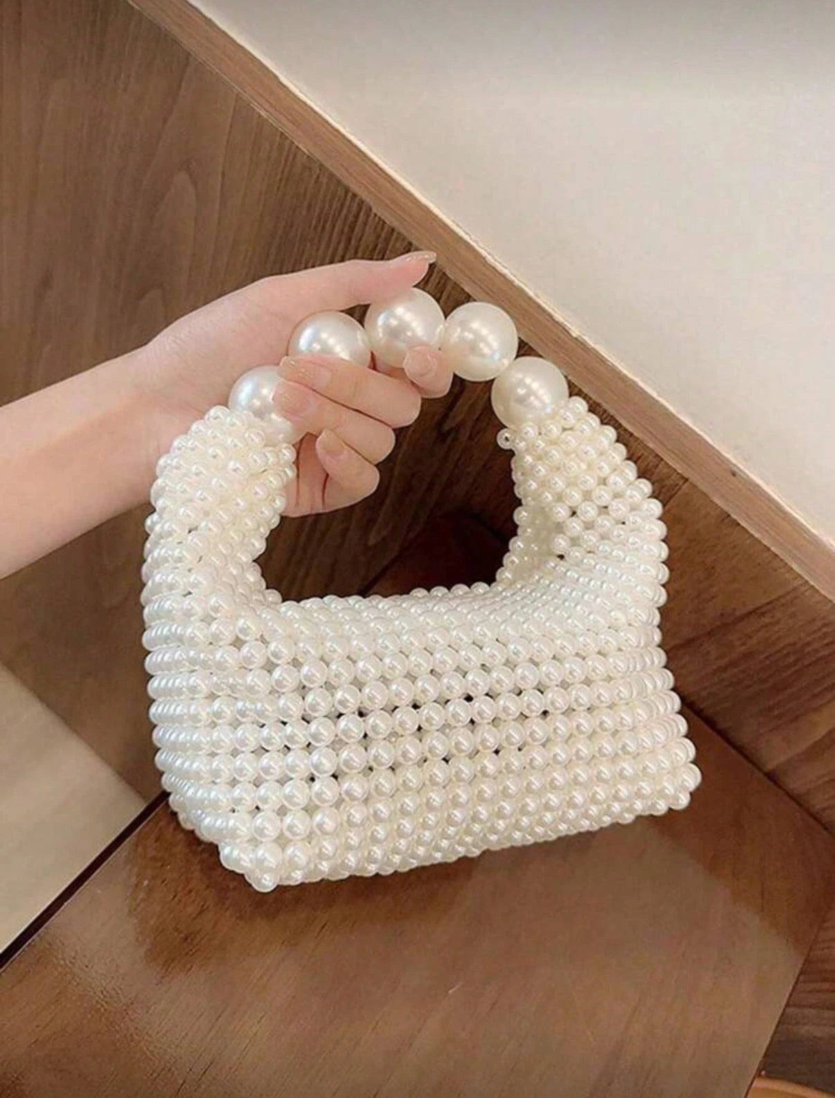 Beaded Faux Faux Pearl Evening Handbag, Mini Woven Cocktail Party Clutch, Elegant Wedding Party Clutch, Woven Bag, White Bag