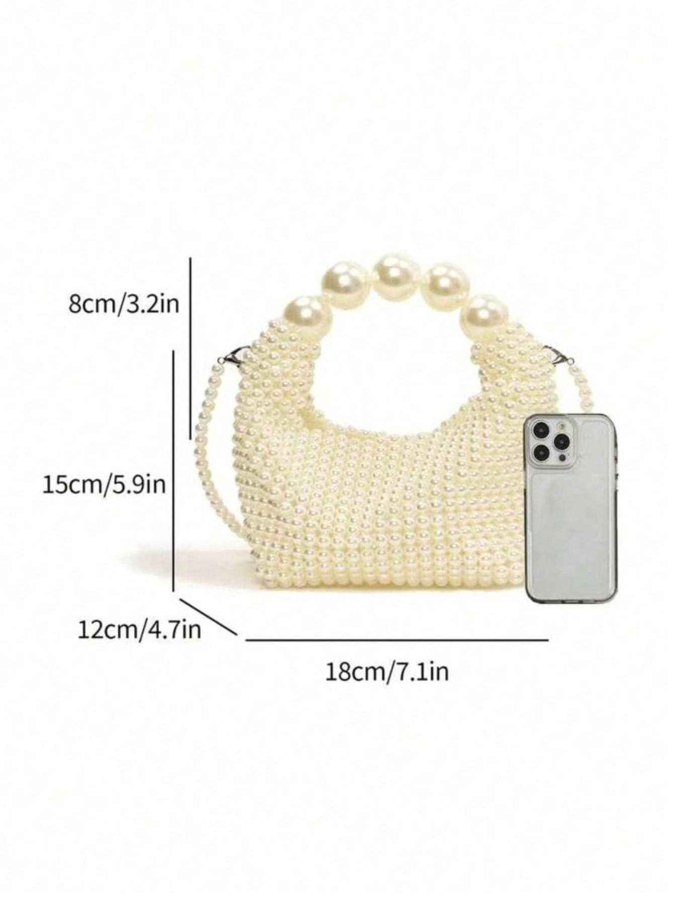 Beaded Faux Faux Pearl Evening Handbag, Mini Woven Cocktail Party Clutch, Elegant Wedding Party Clutch, Woven Bag, White Bag