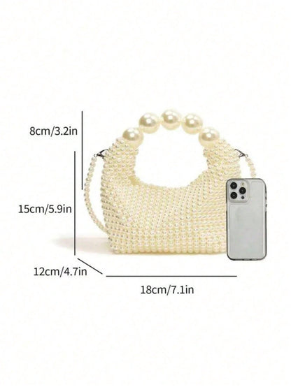 Beaded Faux Faux Pearl Evening Handbag, Mini Woven Cocktail Party Clutch, Elegant Wedding Party Clutch, Woven Bag, White Bag