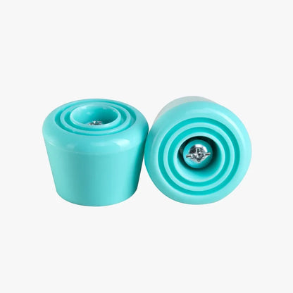 Two turquoise skateboard stoppers on a white background