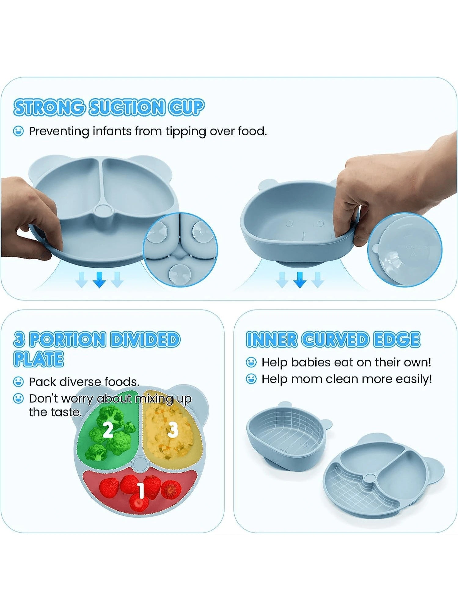 Bear Silicone Feeding Set 11-Piece Set, Bear Dinner Plate, Bear Bowl, Bear Baby Food Bite Bag, Bear Baby Food Box With Lid, Baby Apron, Water Drop Cup