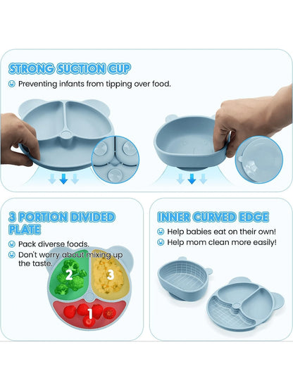 Bear Silicone Feeding Set 11-Piece Set, Bear Dinner Plate, Bear Bowl, Bear Baby Food Bite Bag, Bear Baby Food Box With Lid, Baby Apron, Water Drop Cup