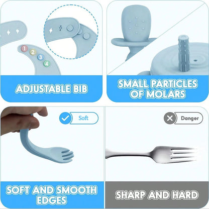 Bear Silicone Feeding Set 11-Piece Set, Bear Dinner Plate, Bear Bowl, Bear Baby Food Bite Bag, Bear Baby Food Box With Lid, Baby Apron, Water Drop Cup
