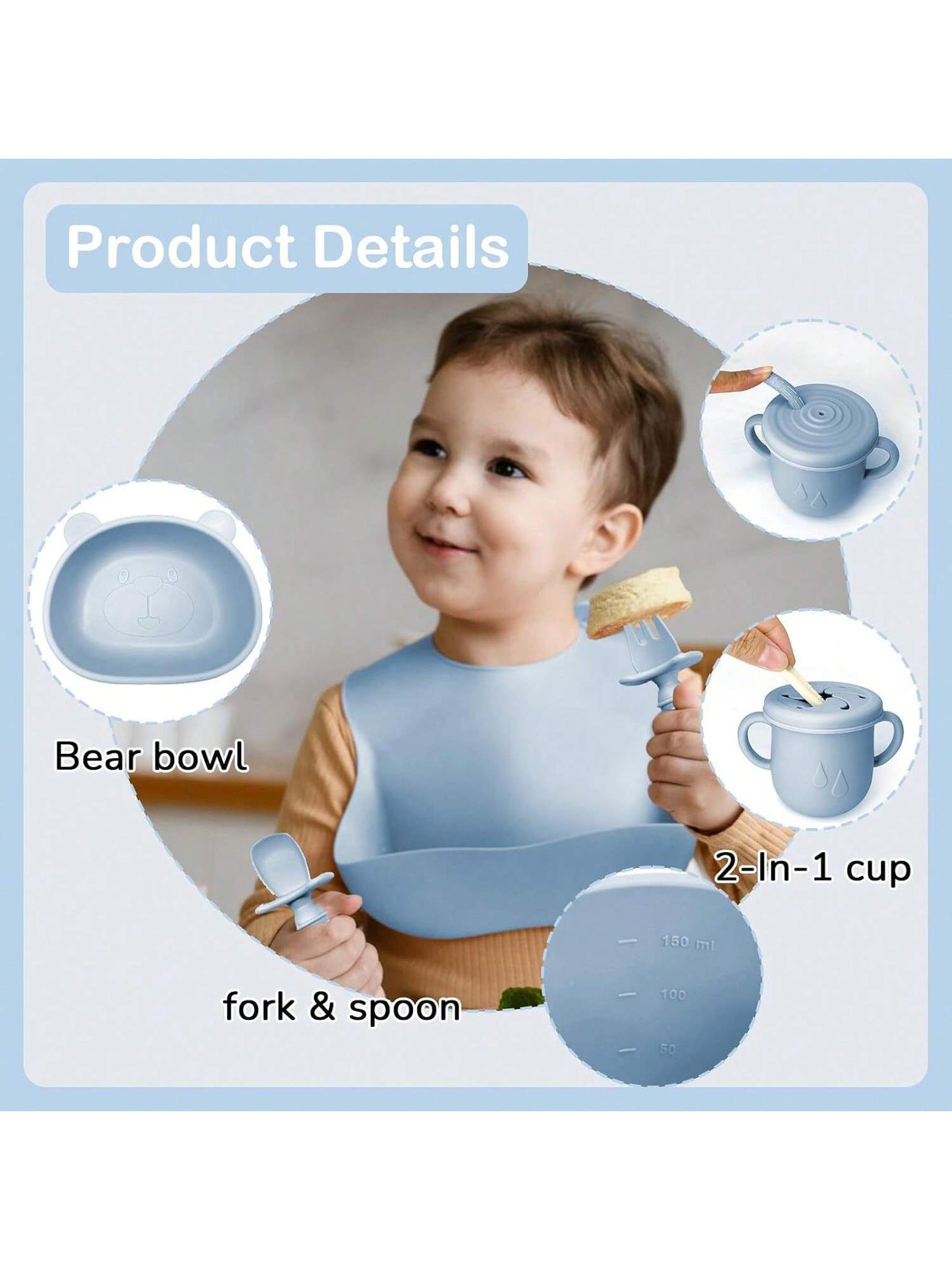 Bear Silicone Feeding Set 11-Piece Set, Bear Dinner Plate, Bear Bowl, Bear Baby Food Bite Bag, Bear Baby Food Box With Lid, Baby Apron, Water Drop Cup