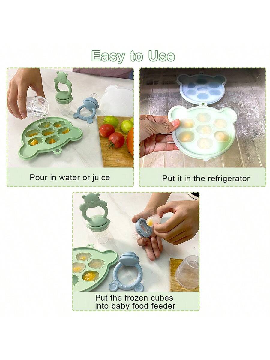 Bear Silicone Feeding Set 11-Piece Set, Bear Dinner Plate, Bear Bowl, Bear Baby Food Bite Bag, Bear Baby Food Box With Lid, Baby Apron, Water Drop Cup