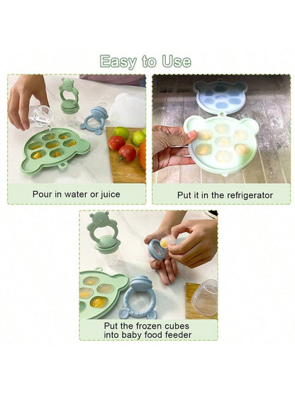 Bear Silicone Feeding Set 11-Piece Set, Bear Dinner Plate, Bear Bowl, Bear Baby Food Bite Bag, Bear Baby Food Box With Lid, Baby Apron, Water Drop Cup