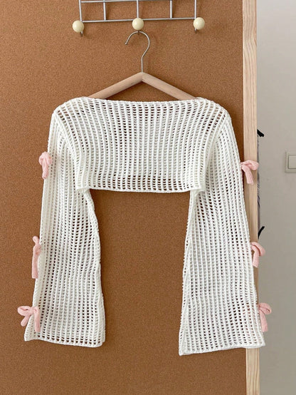 Beige Pullover Sweater, Adorable 3D Pink Bow Knitted Sweater For Tween Girl Clothing Fall Winter, White And Pink, Summer, Casual, Party