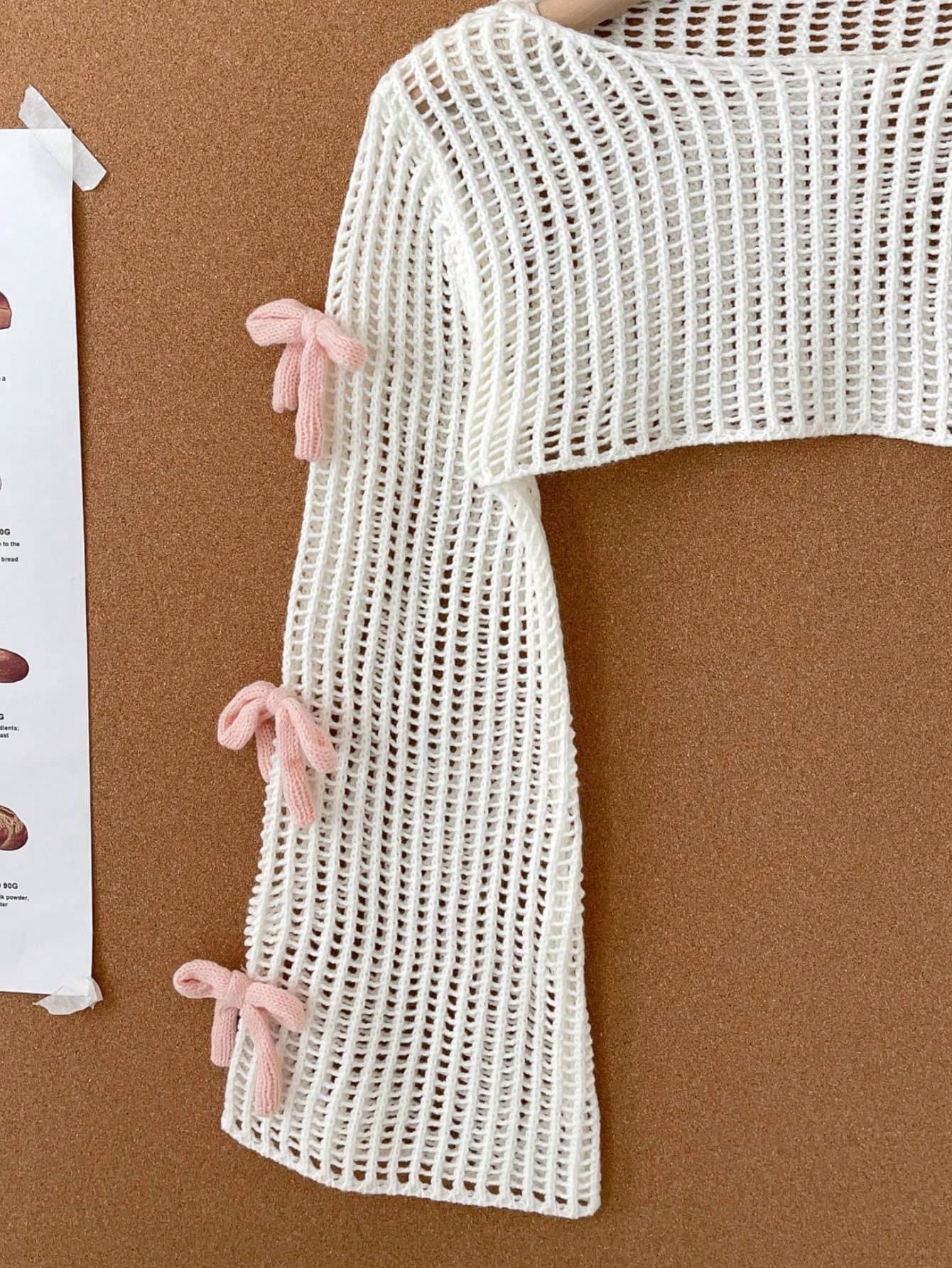 Beige Pullover Sweater, Adorable 3D Pink Bow Knitted Sweater For Tween Girl Clothing Fall Winter, White And Pink, Summer, Casual, Party