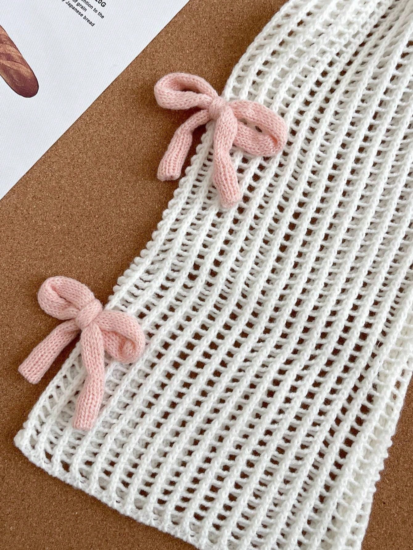 Beige Pullover Sweater, Adorable 3D Pink Bow Knitted Sweater For Tween Girl Clothing Fall Winter, White And Pink, Summer, Casual, Party
