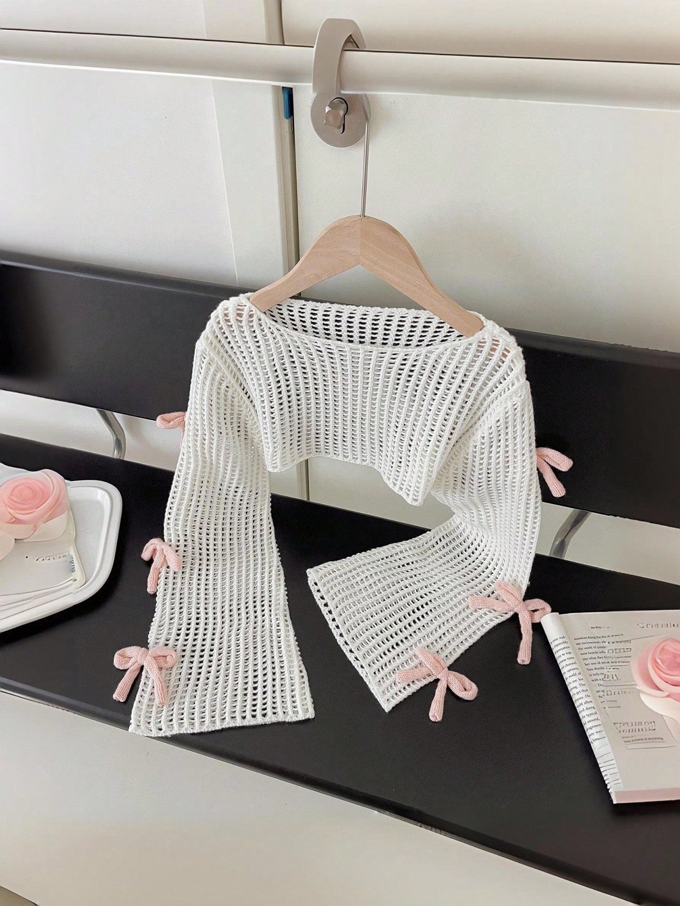 Beige Pullover Sweater, Adorable 3D Pink Bow Knitted Sweater For Tween Girl Clothing Fall Winter, White And Pink, Summer, Casual, Party
