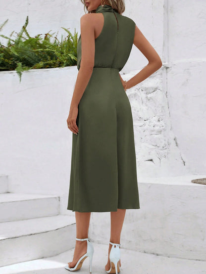 Bestselling European & American Fashion Women's Satin Sleeveless Mid-Length Green Dress, Elegant & Versatile Design Evening Gown Party Summer