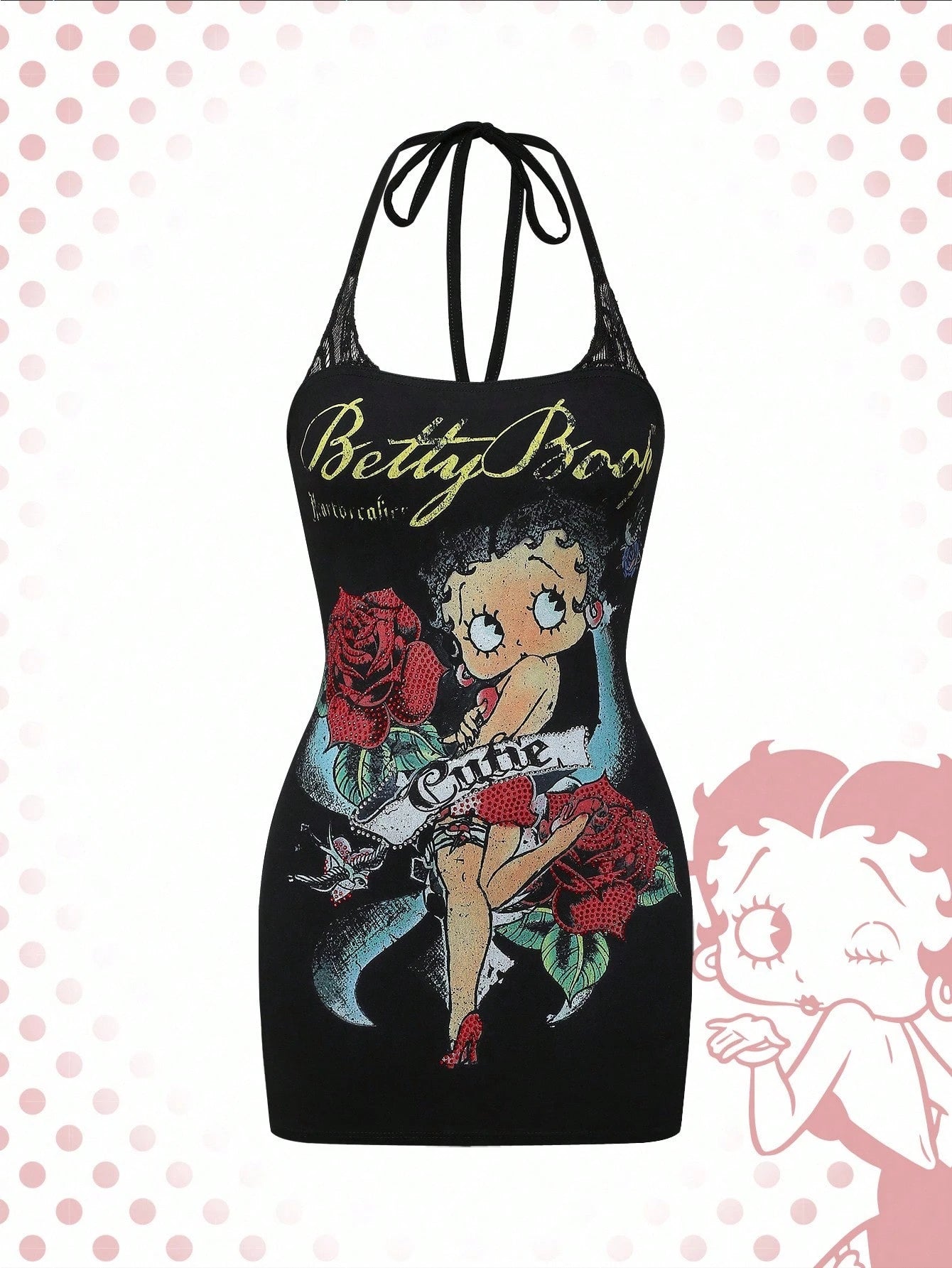 Betty Boop| ROMWE Spring/Summer Graphic Black Gothic Dark Palace Asymmetrical Hem Purple Mysterious Horror Midnight Lace Asymmetrical Palace Skirt For Women