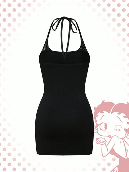 Betty Boop| ROMWE Spring/Summer Graphic Black Gothic Dark Palace Asymmetrical Hem Purple Mysterious Horror Midnight Lace Asymmetrical Palace Skirt For Women