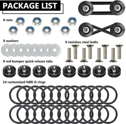 BFXM Universal Bumper Clips, Front Rear Bumper Quick Release Kit, Bumper Holders For Cars (8 Black Bumper Quick Release Tabs And 24 Customized