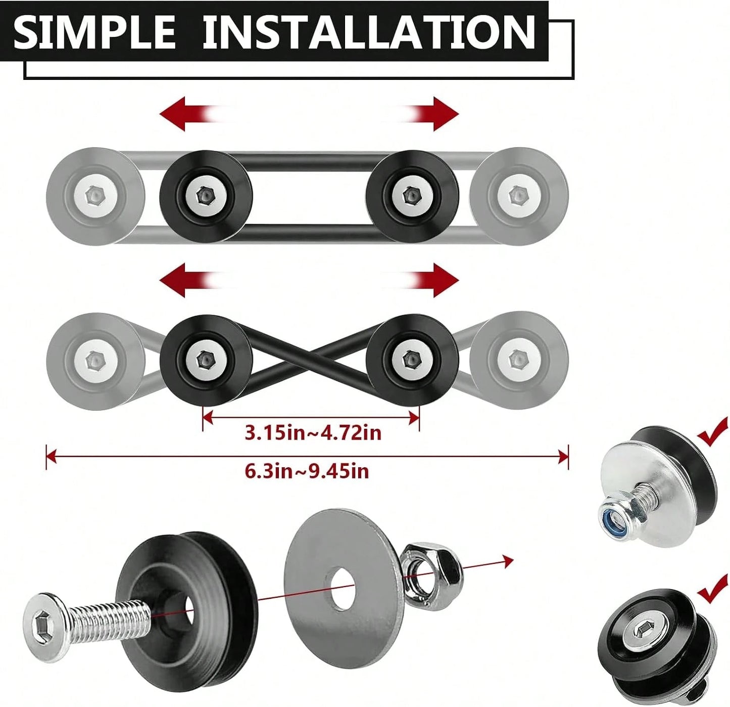 BFXM Universal Bumper Clips, Front Rear Bumper Quick Release Kit, Bumper Holders For Cars (8 Black Bumper Quick Release Tabs And 24 Customized