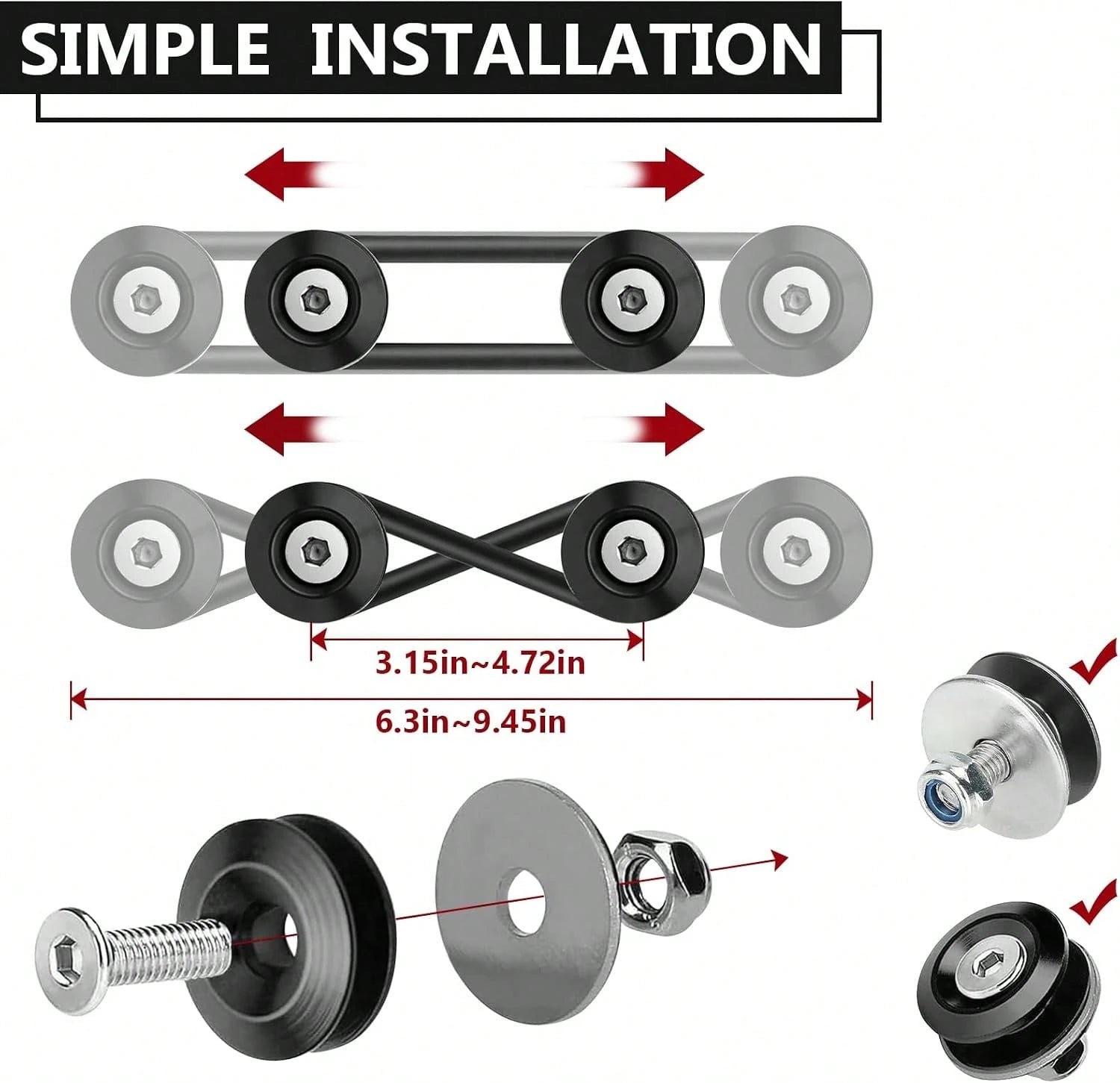 BFXM Universal Bumper Clips, Front Rear Bumper Quick Release Kit, Bumper Holders For Cars (8 Black Bumper Quick Release Tabs And 24 Customized