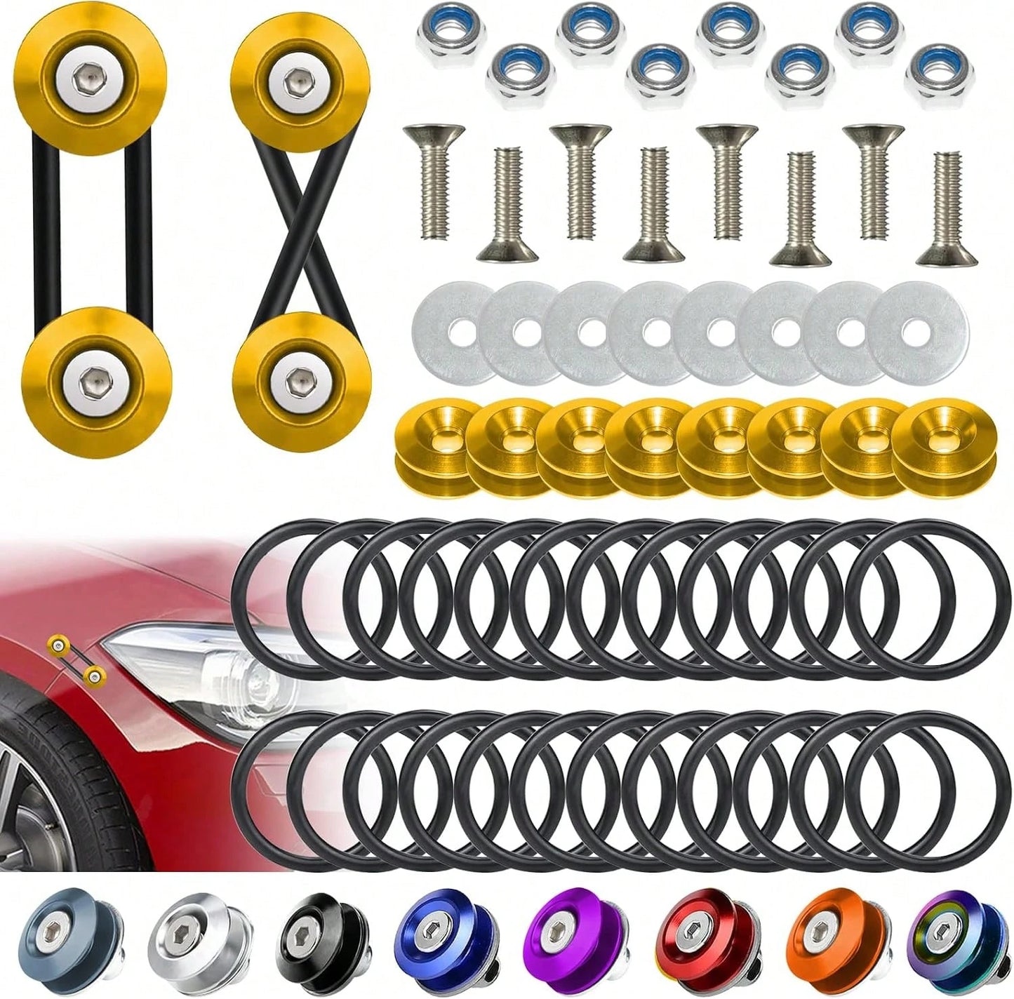 BFXM Universal Bumper Clips, Front Rear Bumper Quick Release Kit, Bumper Holders For Cars (8 Black Bumper Quick Release Tabs And 24 Customized