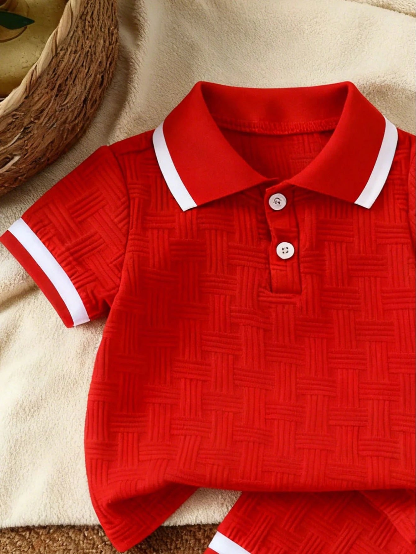 Bhchntiy 2pcs/Set Baby Boy Summer New Polo Collar Jacquard Solid Color Top And Shorts Casual Fashion Outfit