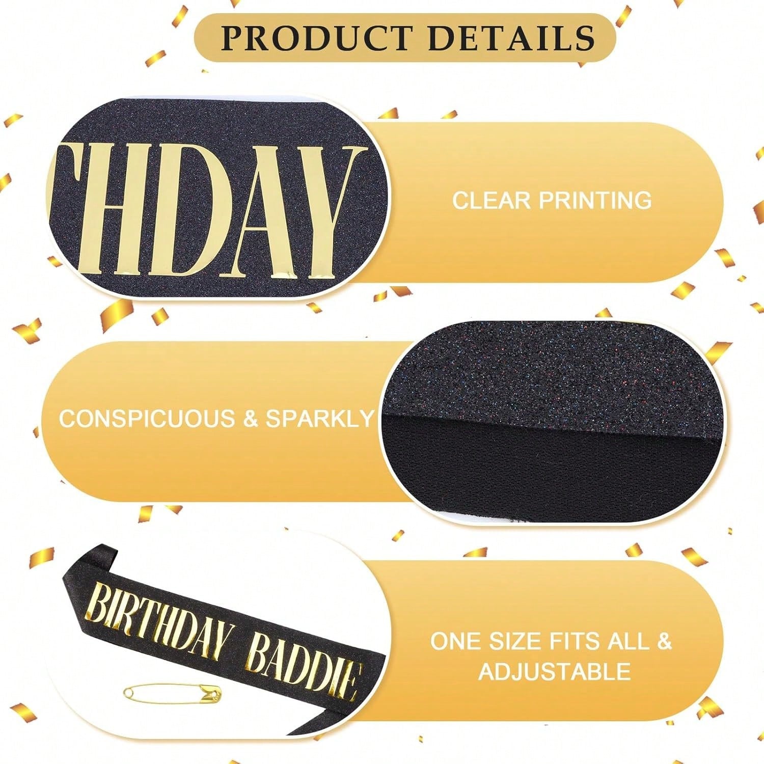 BIRTHDAY BADDIE Birthday Sash, Black Glitter Birthday Sash With Gold Foil Funny Birthday Sash, Party Supplies Decoration