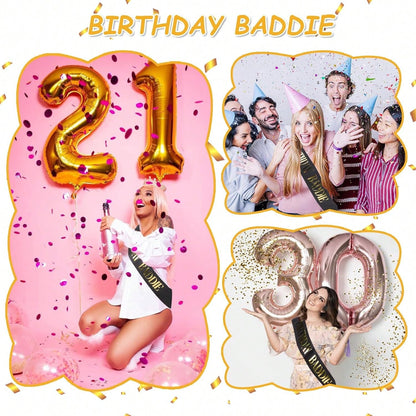 BIRTHDAY BADDIE Birthday Sash, Black Glitter Birthday Sash With Gold Foil Funny Birthday Sash, Party Supplies Decoration