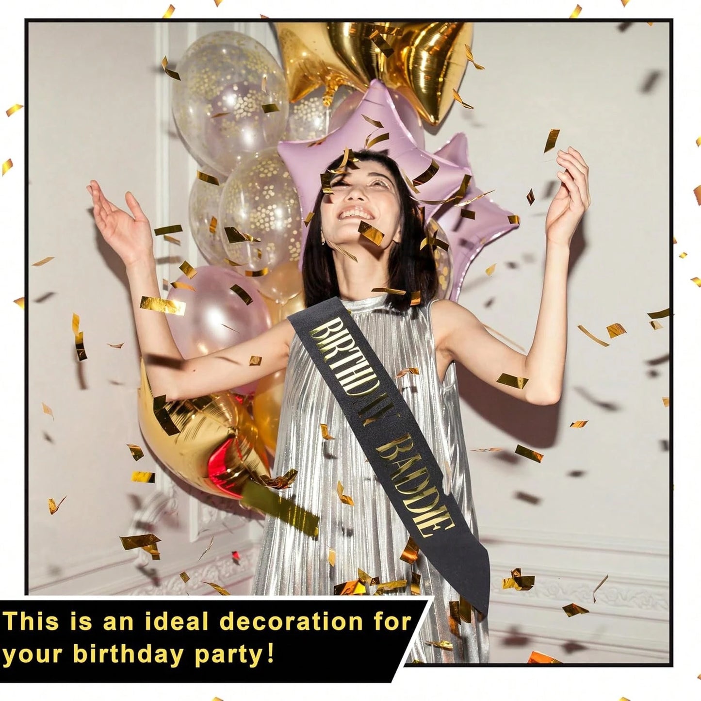 BIRTHDAY BADDIE Birthday Sash, Black Glitter Birthday Sash With Gold Foil Funny Birthday Sash, Party Supplies Decoration