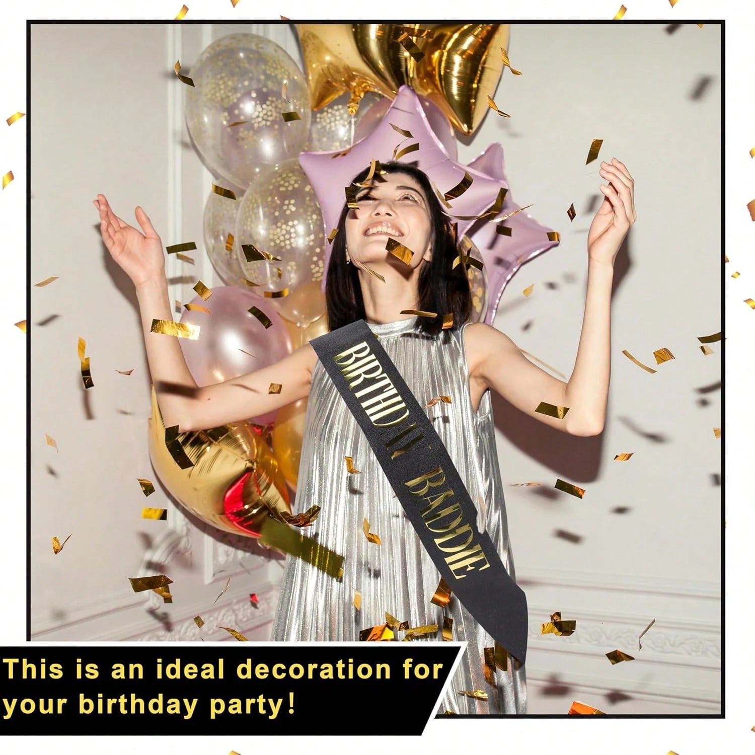 BIRTHDAY BADDIE Birthday Sash, Black Glitter Birthday Sash With Gold Foil Funny Birthday Sash, Party Supplies Decoration