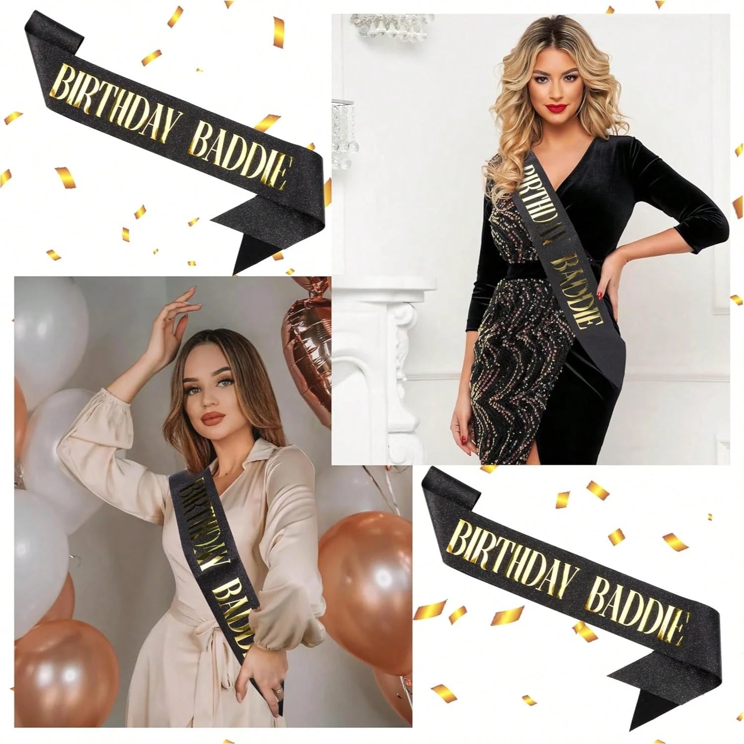 BIRTHDAY BADDIE Birthday Sash, Black Glitter Birthday Sash With Gold Foil Funny Birthday Sash, Party Supplies Decoration