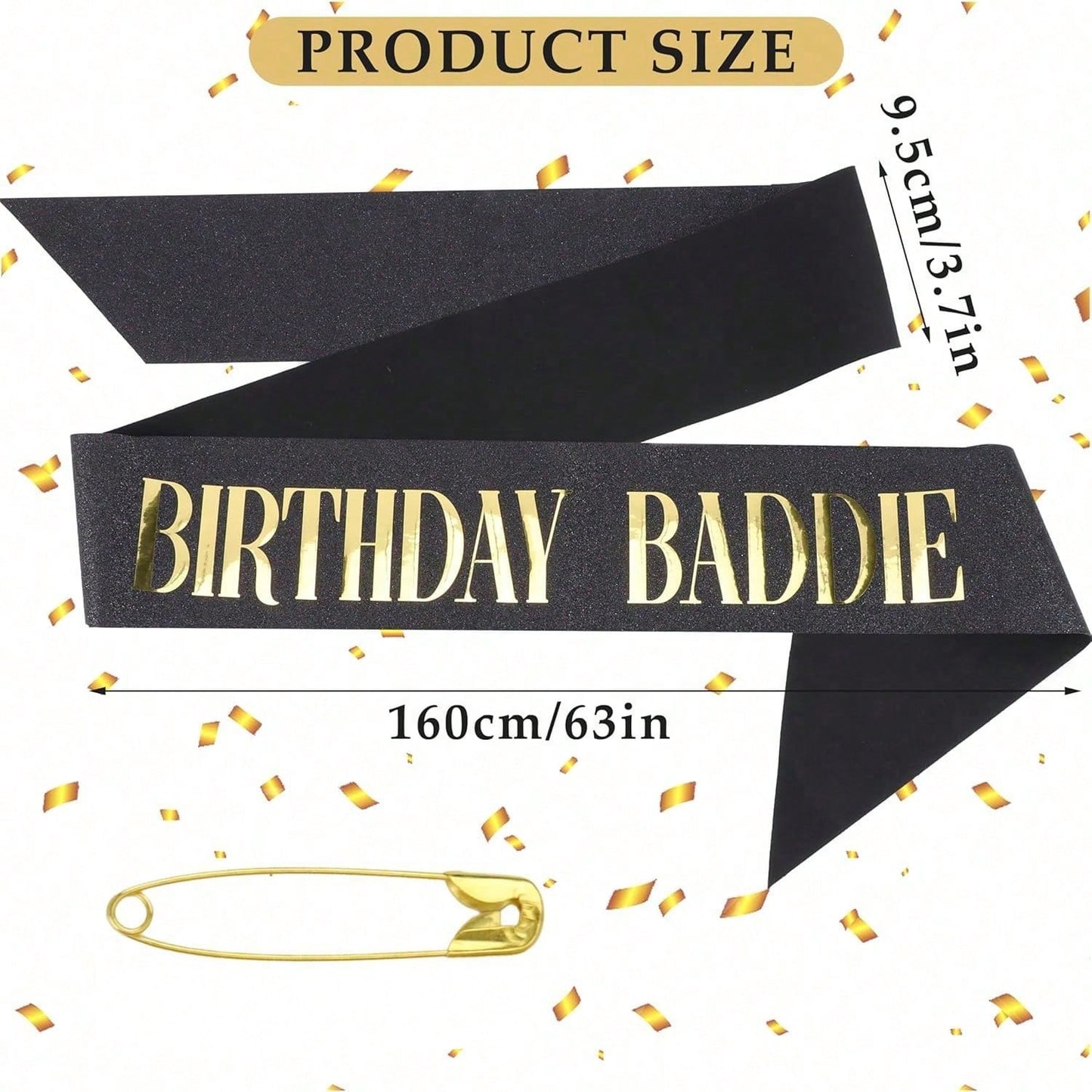 BIRTHDAY BADDIE Birthday Sash, Black Glitter Birthday Sash With Gold Foil Funny Birthday Sash, Party Supplies Decoration
