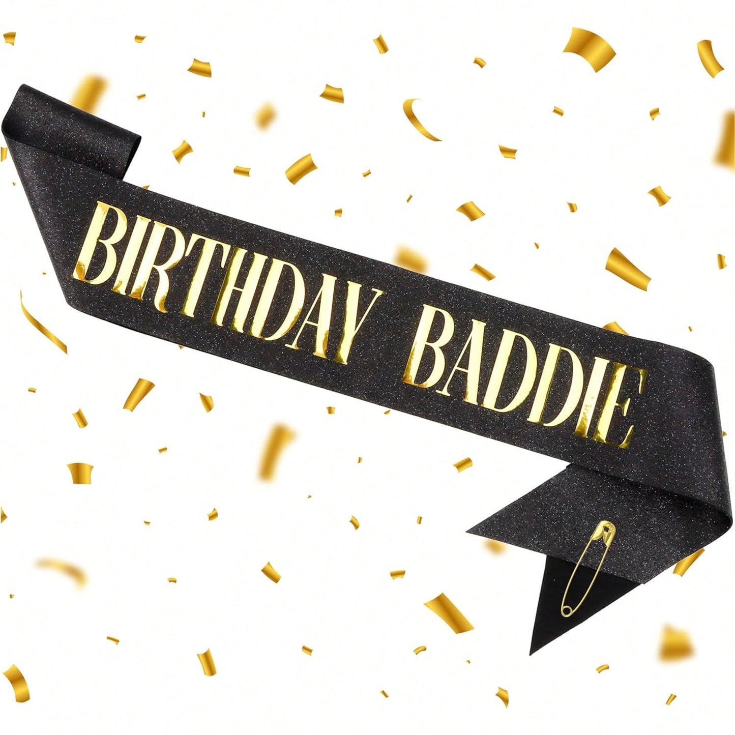 BIRTHDAY BADDIE Birthday Sash, Black Glitter Birthday Sash With Gold Foil Funny Birthday Sash, Party Supplies Decoration
