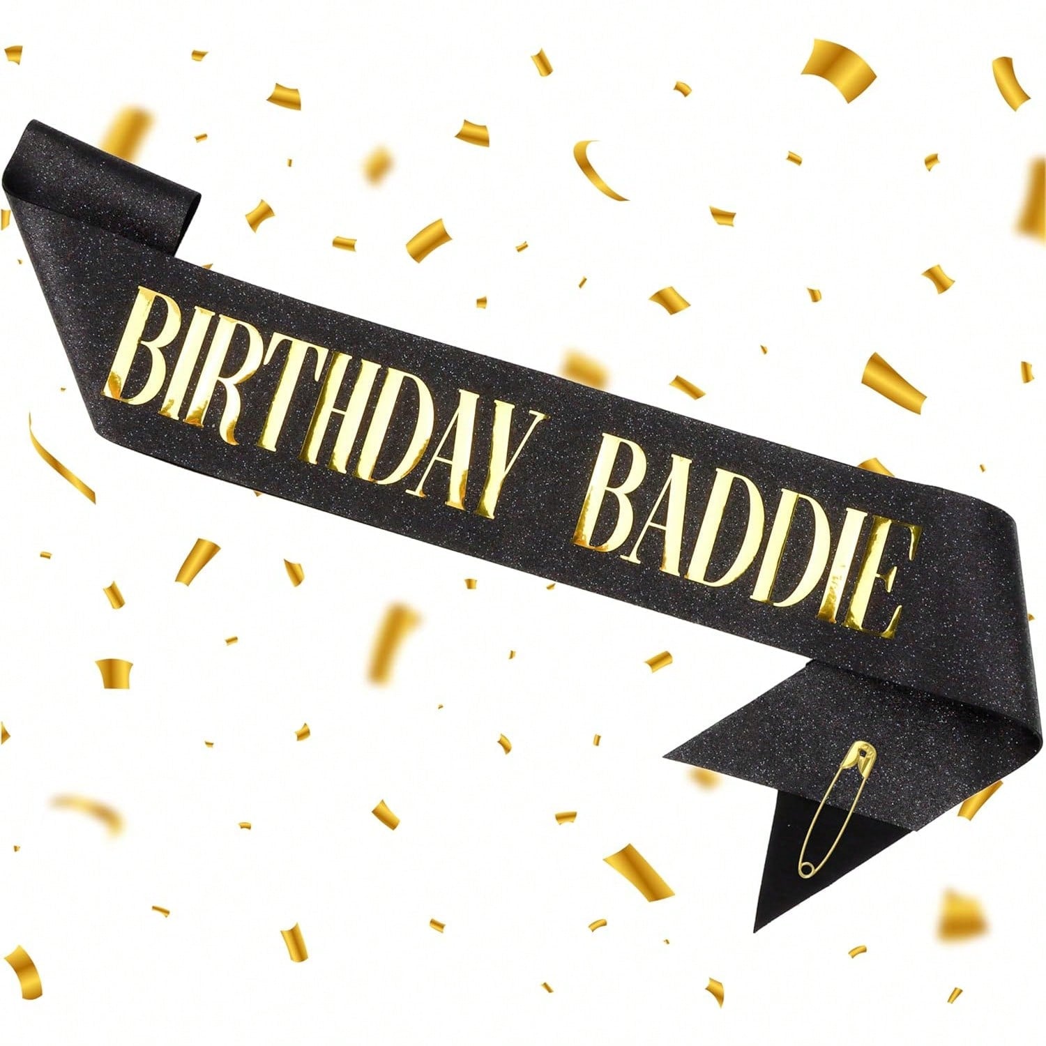 BIRTHDAY BADDIE Birthday Sash, Black Glitter Birthday Sash With Gold Foil Funny Birthday Sash, Party Supplies Decoration