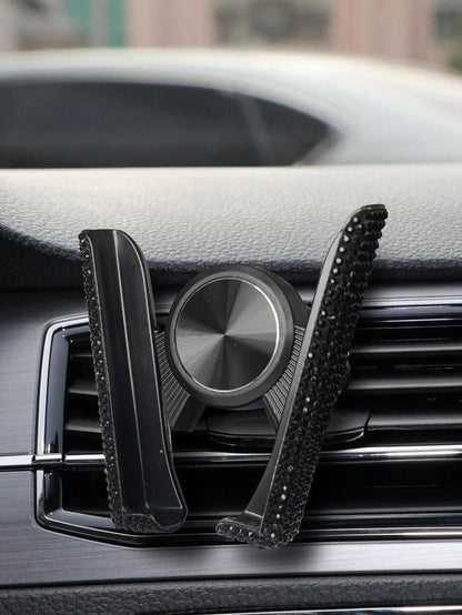 Black Crystal Rhinestone Design Car Air Vent Phone Holder, Multifunctional Car Phone Mount Clip, Compatible With IPhone, Android Phones, Gift For Boyfriend, Family, Friends