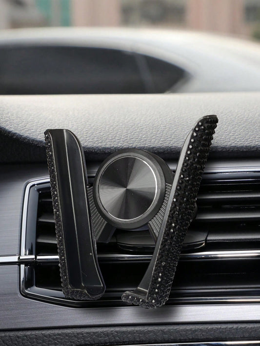 Black Crystal Rhinestone Design Car Air Vent Phone Holder, Multifunctional Car Phone Mount Clip, Compatible With IPhone, Android Phones, Gift For Boyfriend, Family, Friends