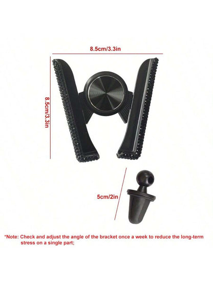 Black Crystal Rhinestone Design Car Air Vent Phone Holder, Multifunctional Car Phone Mount Clip, Compatible With IPhone, Android Phones, Gift For Boyfriend, Family, Friends