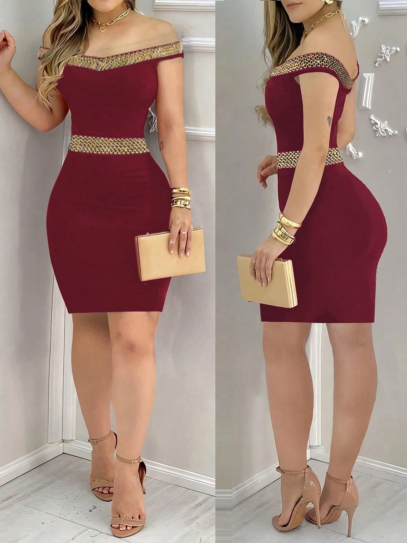 Black Elegant Bodycon Dress For Women- Sleeveless Halter Neck With Sequin Webbing Backless Fit, Suitable For Autumn Polyeste, Party Dress Summer