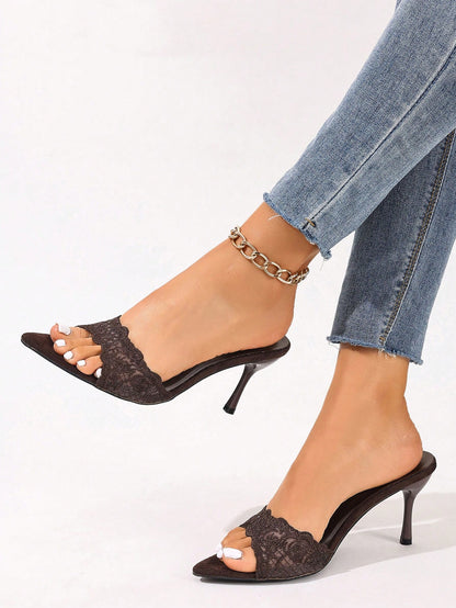 Black Gold White Open Toe Mesh Summer New Fashion Thin High Heel Sandals, Minimalist Versatile Women's Formal Sandals, Pointed Toe Elegant Thin High Heel Slippers Women's High Heels Brown High Heels