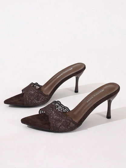 Black Gold White Open Toe Mesh Summer New Fashion Thin High Heel Sandals, Minimalist Versatile Women's Formal Sandals, Pointed Toe Elegant Thin High Heel Slippers Women's High Heels Brown High Heels