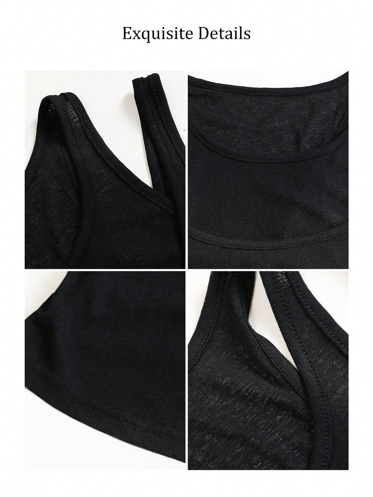 Black Sleeveless Double Layer Tank Top, Fashion Casual Spring/Summer Standard Size