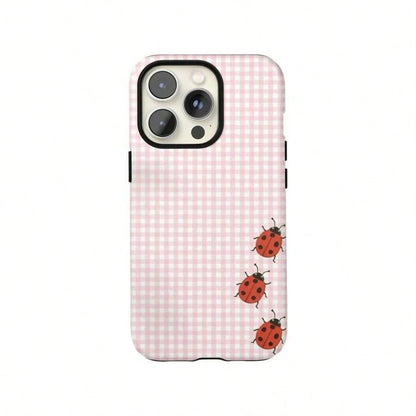 Black & White Polka Dot Phone Case With Red Ladybug, Retro Minimalist Y2K Soft Girl Style, Suitable For IPhone 17 Pro Max, 16e, 15 Pro, 14 Plus, 13, 12, 11 Pro Max