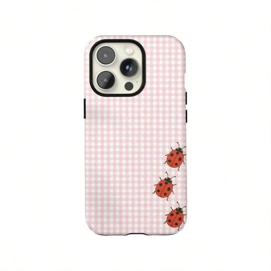 Black & White Polka Dot Phone Case With Red Ladybug, Retro Minimalist Y2K Soft Girl Style, Suitable For IPhone 17 Pro Max, 16e, 15 Pro, 14 Plus, 13, 12, 11 Pro Max