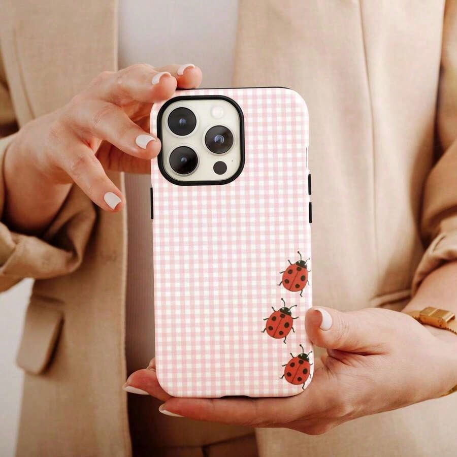 Black & White Polka Dot Phone Case With Red Ladybug, Retro Minimalist Y2K Soft Girl Style, Suitable For IPhone 17 Pro Max, 16e, 15 Pro, 14 Plus, 13, 12, 11 Pro Max