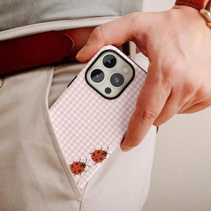Black & White Polka Dot Phone Case With Red Ladybug, Retro Minimalist Y2K Soft Girl Style, Suitable For IPhone 17 Pro Max, 16e, 15 Pro, 14 Plus, 13, 12, 11 Pro Max