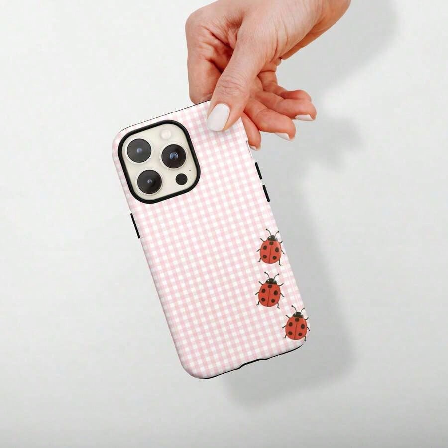 Black & White Polka Dot Phone Case With Red Ladybug, Retro Minimalist Y2K Soft Girl Style, Suitable For IPhone 17 Pro Max, 16e, 15 Pro, 14 Plus, 13, 12, 11 Pro Max