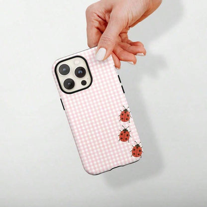 Black & White Polka Dot Phone Case With Red Ladybug, Retro Minimalist Y2K Soft Girl Style, Suitable For IPhone 17 Pro Max, 16e, 15 Pro, 14 Plus, 13, 12, 11 Pro Max