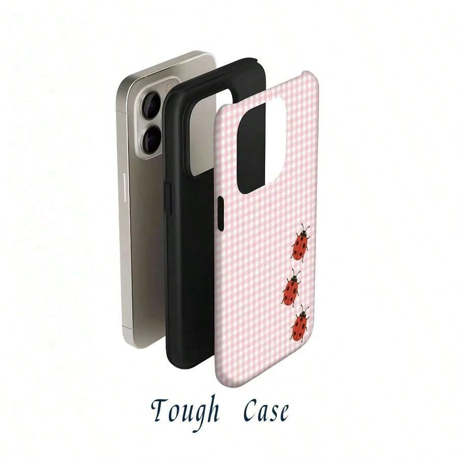 Black & White Polka Dot Phone Case With Red Ladybug, Retro Minimalist Y2K Soft Girl Style, Suitable For IPhone 17 Pro Max, 16e, 15 Pro, 14 Plus, 13, 12, 11 Pro Max
